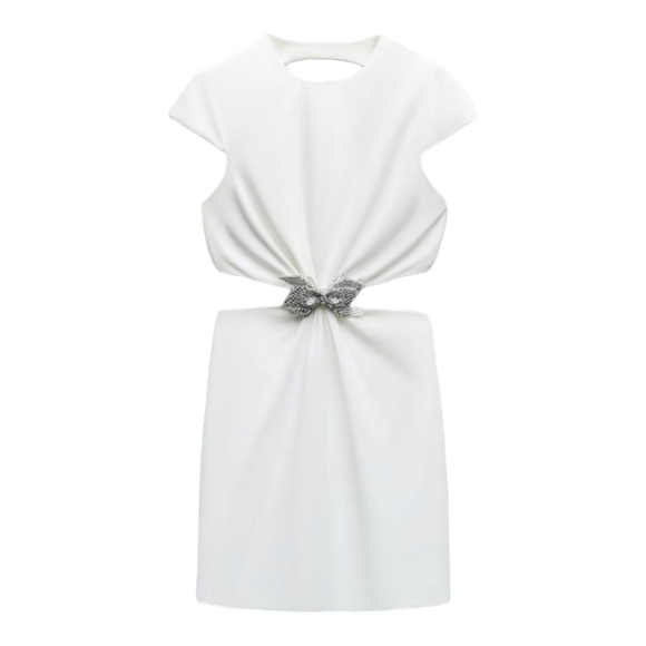 Zara NWT Jewel Bow Open Back Mini Dress in white Size small - Picture 4 of 11